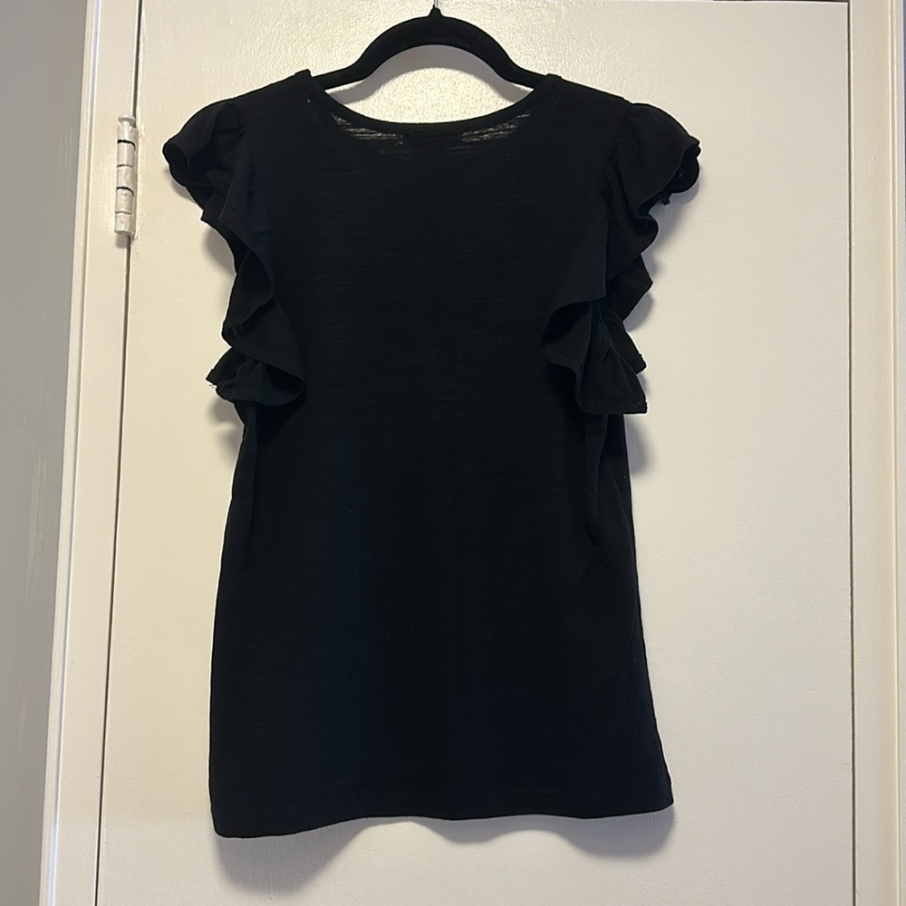 Aqua Black Pearl-Trim Flutter Sleeve Top - Picture 4 of 5